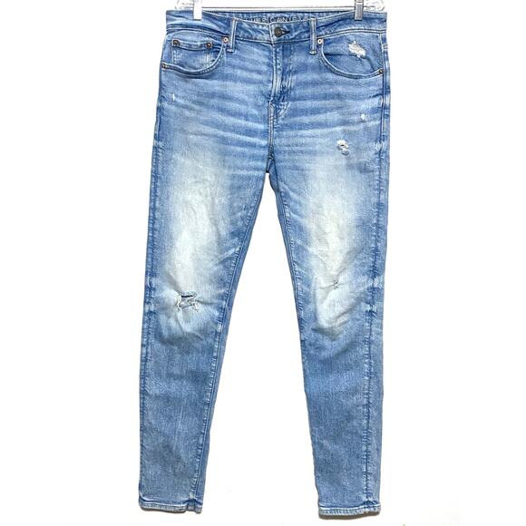 American Eagle Athletic Skinny Airflex Distressed Grunge Light Wash Mens 32 x34 - Picture 1 of 12